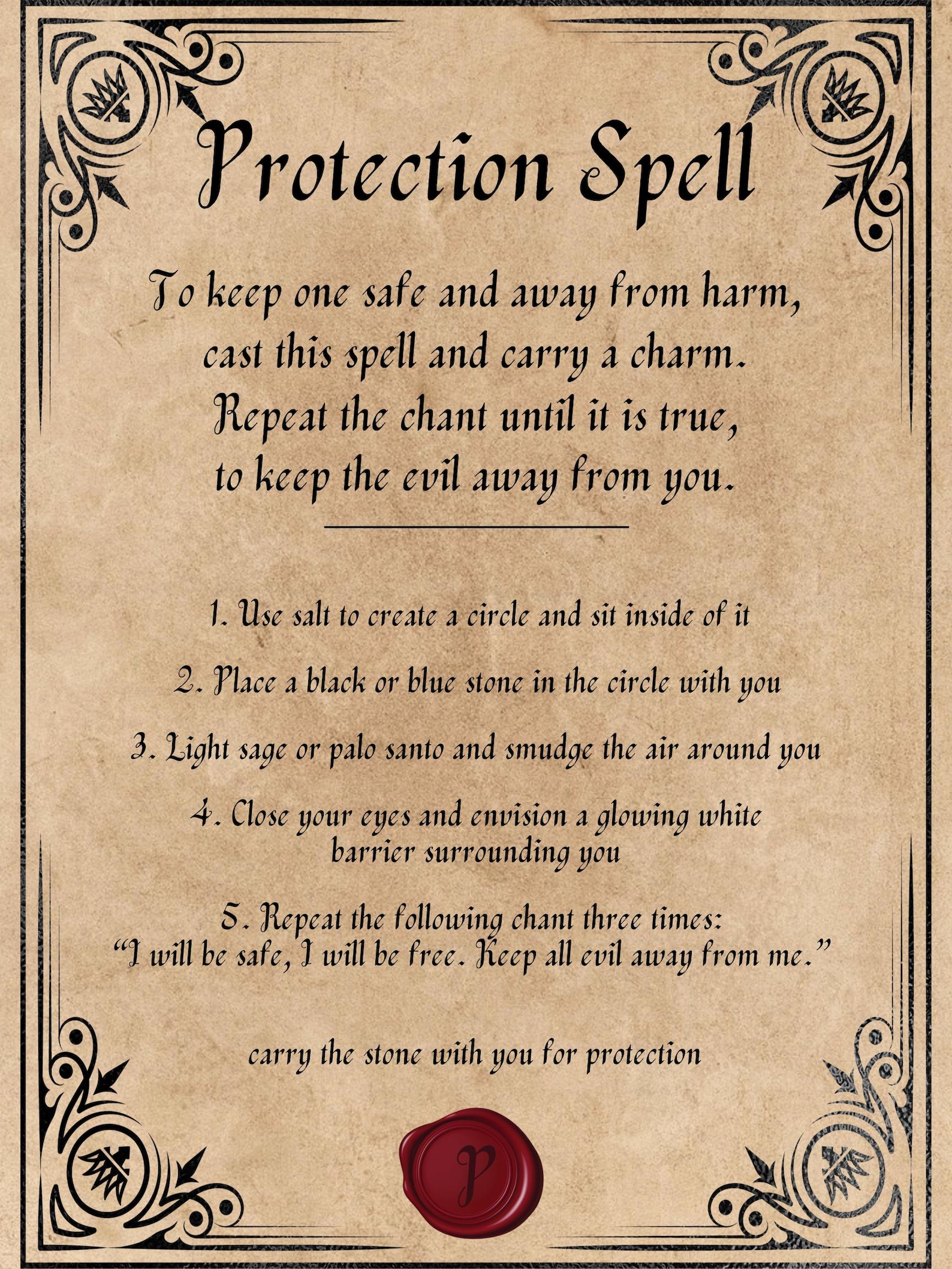 Protection Spell Magic Spell on Vintage Parchment Paper Style