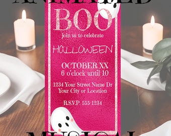 Pink Halloween Ghost Video Invitation: Animated Mobile Invite (Digital Download