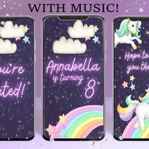 Unicorn Animated Party Invitation, MP4 Video Editable Template, Video Invite