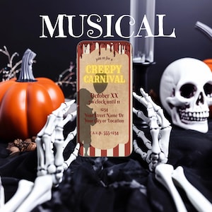 Creepy Carnival Halloween Invitation, Animated Clown & Balloon, Mobile Digital MP4 Party Invite