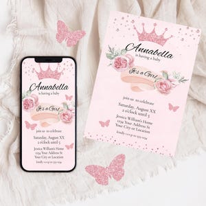 Pink Princess Girl Baby Shower Printable Invitation with Animated Digital Invite