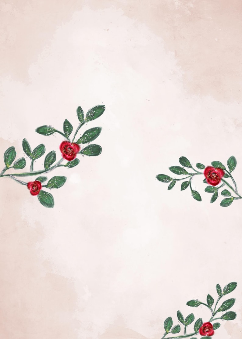 The back portion of the invitation features the same vintage style background and red roses.