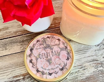 Derby Day Candle - Salty Rose Scent, Soy Wax, Mason Jar, Kentucky Horse Racing, Triple Crown, Equestrian Decor, Hand Poured, South Horse