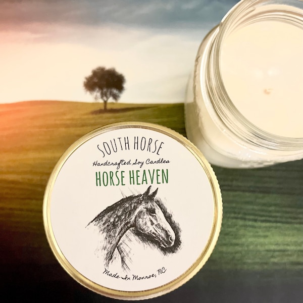 Horse Heaven Candle - Fresh Cut Grass Pasture Scent, Horse Candle, Soy Wax, Cotton Wicks, Equestrian Gifts, Hand Poured, South Horse