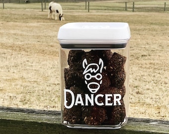 Personalized Horse Decal - Equestrian Gift, Feed Bucket Sticker, Custom Pet Name, Treat Container Label, South Horse
