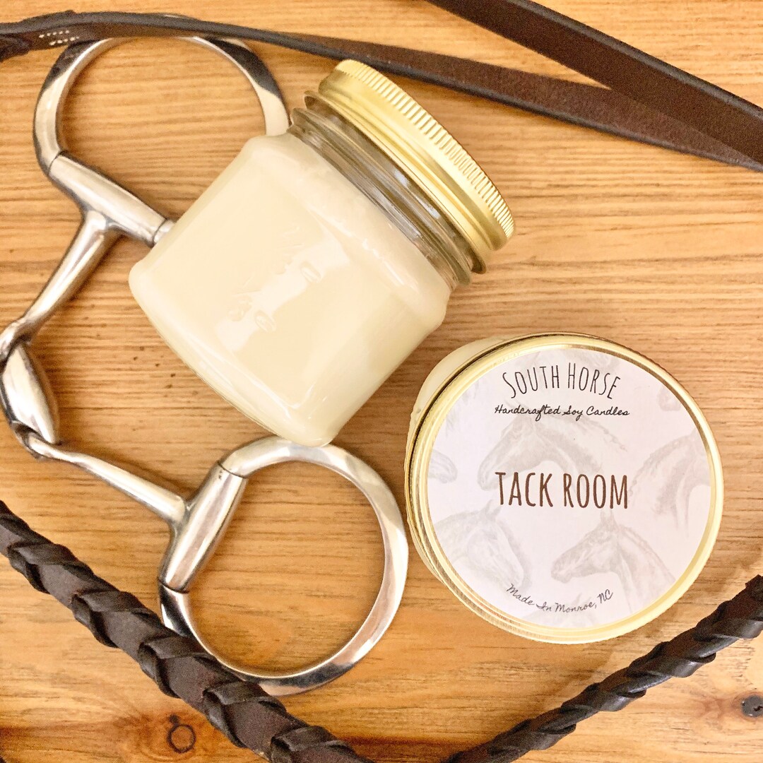 Tack Room Candle Leather Saddle Soap Patchouli Scent Mason Etsy