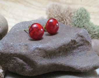 Stud earrings in multi color red opaline fused glass