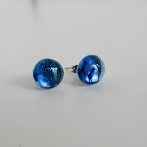 Dark blue transparent fused glass stud earrings