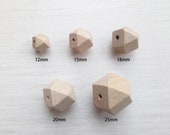 5 - 100 Faceted Beech Wood Eco Natural Beads 12mm 15mm 18mm 20mm 25mm, Smooth Raw Wood Beads, Hexagonal Pearl Raw Wood