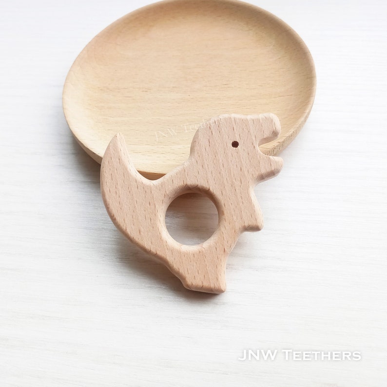 Natural Wooden Dinosaur Teether Wood Teether Without Varnish Wooden Dino Teether 1-100 Beech Wooden Tyrannosaurus Teething Ring