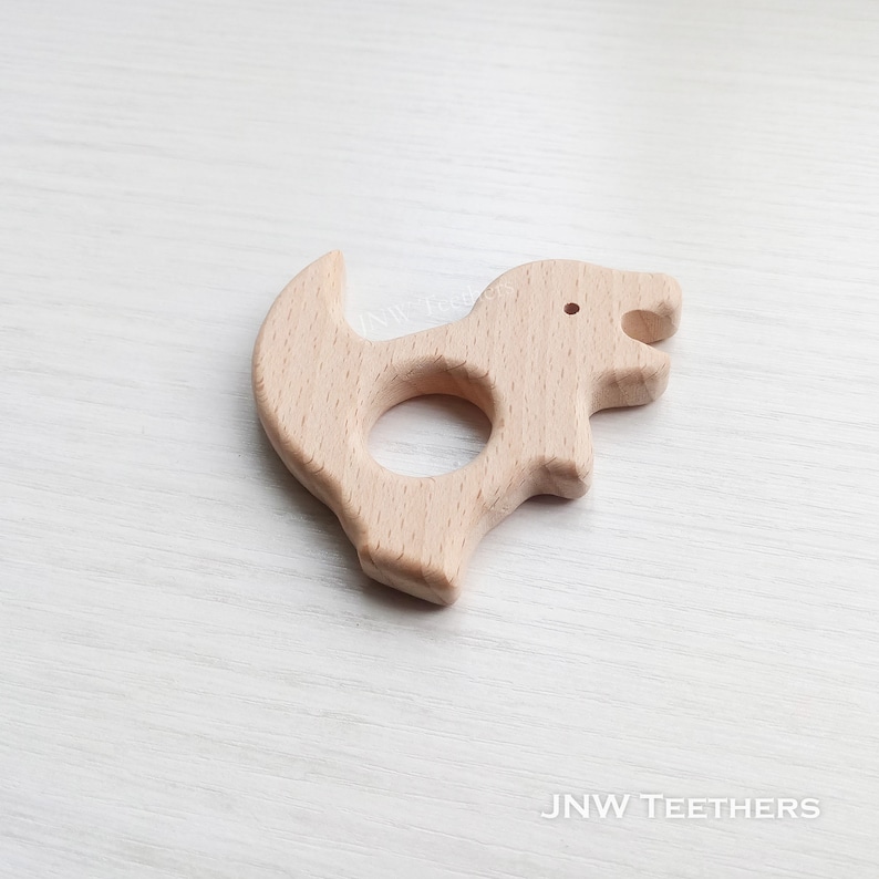 Natural Wooden Dinosaur Teether Wood Teether Without Varnish Wooden Dino Teether 1-100 Beech Wooden Tyrannosaurus Teething Ring