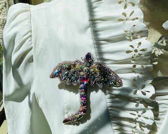 Handmade Rainbow Dragon Brooch | Crystal Fantasy Jewelry | Beaded Statement Pin | Unique Gift for Dragon Lovers