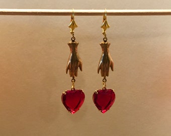 Vintage-Inspired Hand With Heart Earrings | Handmade Romantic Jewelry