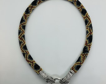 Beaded Snake Necklace | Handmade Turquoise, Red, or Brown Gold Serpent Design | Silver Snake Head Clasp Jewelry | Gift for Her
