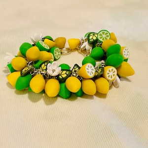 Polymer Clay Lemon & Lime Bracelet: Tropical Fruit Jewelry
