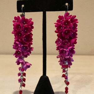 Artisan Handmade | Gorgeous Polymer Clay Flower Dangle Earrings with Crystals | Boho Statement Earrings | Handmade Floral Jewelry