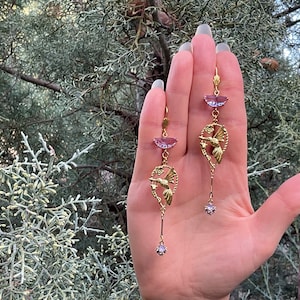 Purple Hummingbird earrings with crystals