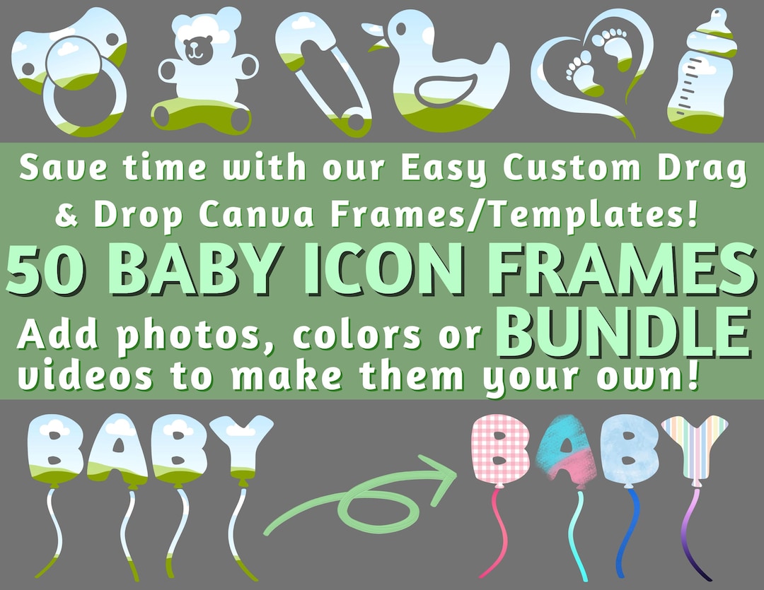 50 Baby Icon Frames Bundle ~ Canva Frames ~ Canva Templates ~ Easy Drop ...