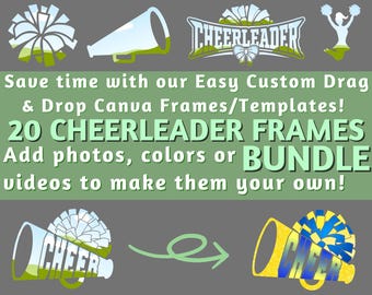 20 Cheerleader Frames Bundle ~ Canva Frames ~ Canva Templates ~ Easy Drop and Drag! ~ Digital Download ~ Save Time w/ Frames! ~ Cheer Team