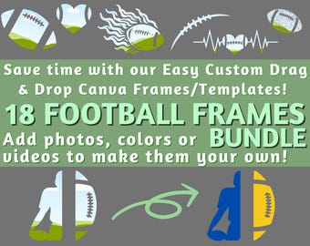 18 Football Frames Bundle ~ Canva Frames ~ Canva Templates ~ Easy Drop and Drag! ~ Digital Download ~ Save Time and Design with Canva Frames