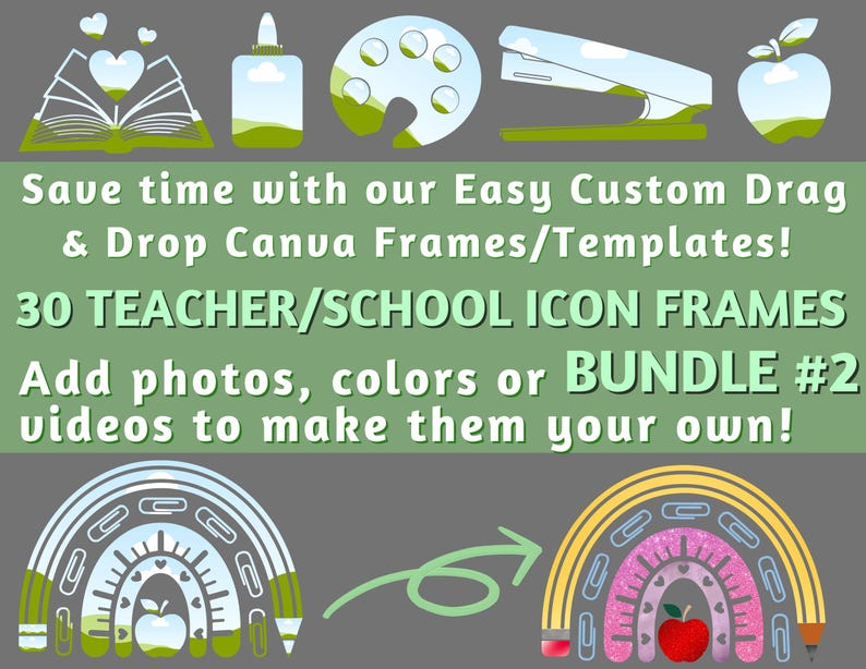 30 Teacher School #2 Icon Frames Bundle ~ Canva Frames ~ Canva ...