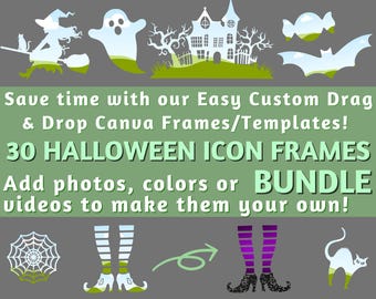 30 Halloween Frames Bundle ~ Canva Frames ~ Canva Templates ~ Easy Drop and Drag! ~ Digital Download ~ Save Time & Design w/ Canva Frames