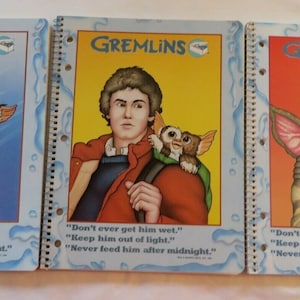 Lot of 3 Gremlins Vintage Spiral Bound Notebook 1984 NOS Gizmo Stripe  for your trapper keeper