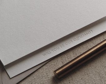 Minimal OFFICIANT Proposal Card, Foil Pressed, 100% Cotton