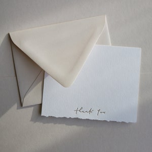 Cartes de remerciement imprimées manuscrites en aluminium, bord bordé, 100 % coton