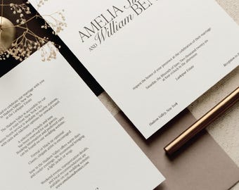 Luxury, Refined Wedding Invitation, Printed 3-Piece Set, Main Invite, Details Card & Envelope