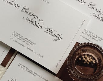 Classic, Elegant Wedding Invitation, Printed 3-Piece Set, Main Invite, Details Card & Envelope