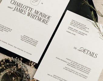 Modern, Editorial Wedding Invitation, Printed 3-Piece Set, Main Invite, Details Card & Envelope