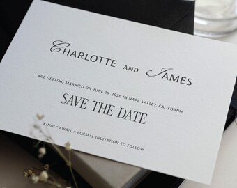 Modern, Editorial Wedding Save the Date Invitation, Printed Personalized Invites