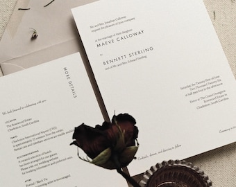 Minimalist Wedding Invitation, Printed 3-Piece Set, Main Invite, Details Card & Envelope