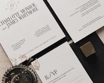 Modern, Editorial Wedding Invitation, Printed 5-Piece Set, Main Invite, Details Card, RSVP Card & Envelopes