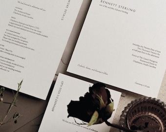 Minimalist Wedding Invitation, Printed 5-Piece Set, Main Invite, Details Card, RSVP Card & Envelopes