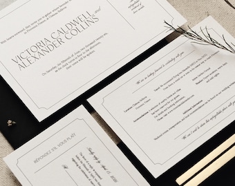 Elegant, Monogram Wedding Invitation, Printed 5-Piece Set, Main Invite, Details Card, RSVP Card & Envelopes