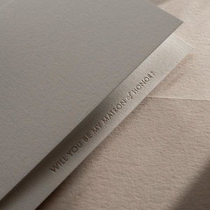 Minimal MATRON OF HONOR Proposal Card, Foil Pressed, 100% Cotton