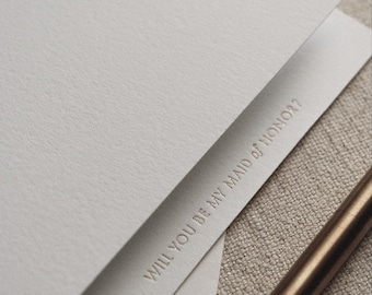 Minimal MAID OF HONOR Proposal Card, Foil Pressed, 100% Cotton