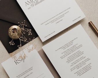 Luxury, Refined Wedding Invitation, Printed 5-Piece Set, Main Invite, Details Card, RSVP Card & Envelopes