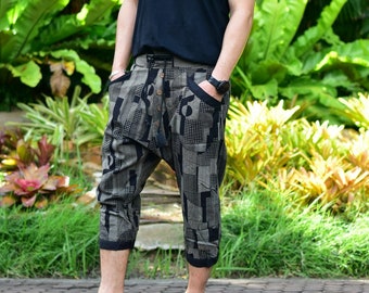 Capri Hammer pants, Harem pants, Baggy pants, Hip Hop pants, Dark Gray Art Printed Design