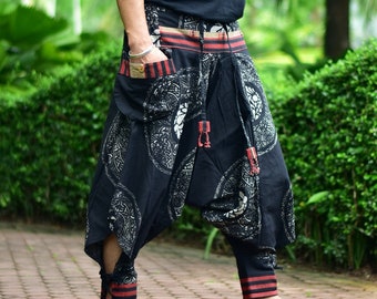Hmong Tribal Hose, Unisex, Baumwolldruck, Traditioneller thailändischer Haremsstil