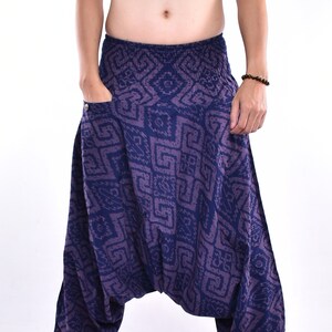 Marineblauwe vierkante bedrukte katoenen baggy broek, Hmong broek, yoga broek, harem broek, boho broek, hippie broek gratis upgrade express verzending