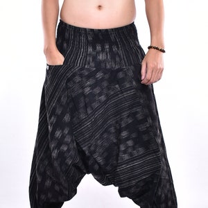 Zwart gestreepte bedrukte katoenen baggy broek, Hmong broek, yoga broek, harem broek, Boho broek, hippie broek, unisex gratis upgrade express verzending