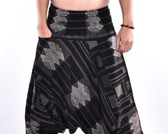 Pantalones anchos de algodón negro estilo Hmong, pantalones de yoga estilo boho hippie.