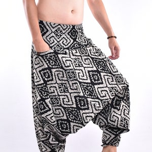 Diamanten bedrukte katoenen baggy broek, Hmong broek, yoga broek, harem broek, Boho broek, hippie broek, Unisex gratis upgrade express verzending