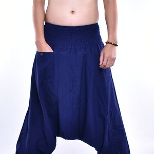 Marineblauwe katoenen baggy broek, Hmong broek, yoga broek, harem broek, low cut broek, hippie broek, unisex gratis upgrade express verzending