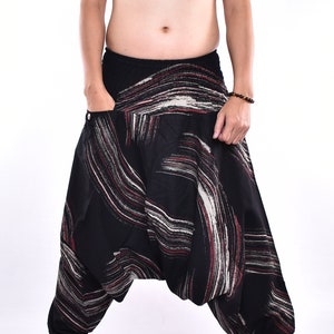 Zwarte Brush Paint Printed Katoen Baggy broek, Hmong broek, Yoga broek, Harem broek, Boho broek, Hippie broek Gratis Upgrade Express Verzending