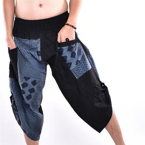 Gratis Upgrade Express Shipping Samurai broek bedrukt met Leiblauwe Polka dot, Harem broek, Yoga broek, Parkour broek, Gratis hardloopbroek