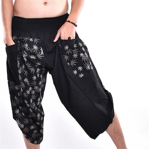 Gratis Upgrade Express Shipping Harem broek, Yoga broek, Wijde been broek, broek, Samurai broek bedrukt met zwarte marihuana blad